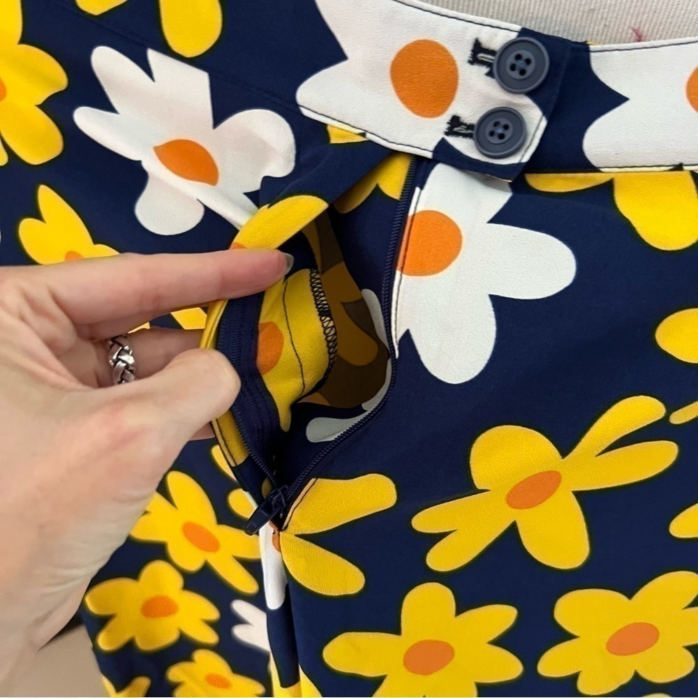Modcloth: Navy, Yellow, Orange and White Daisy Classic Calls Back Wide-Leg Pants - Picture 7 of 13